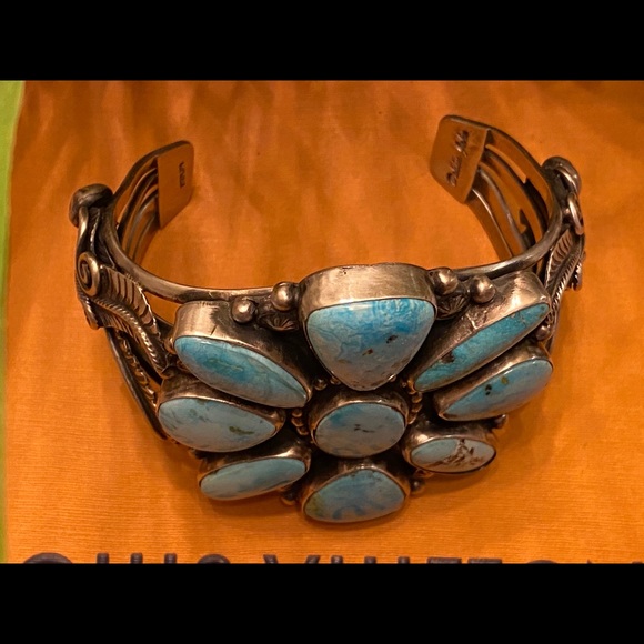 HOST PICK!✨Navajo Naitive American Sterling Silver Turquoise Cuff by Delvin John - Picture 11 of 12